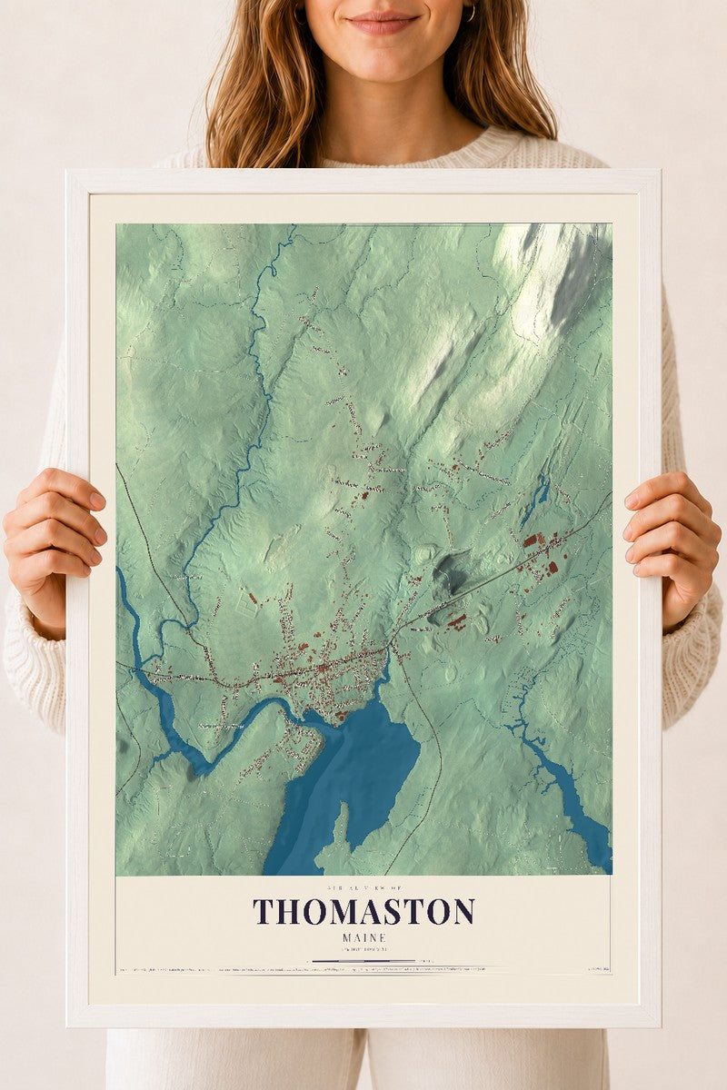 Thomaston, Maine map print - 18 x 24 white Ayous wood frame