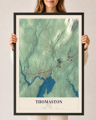 Thomaston, Maine map print - 24 x 36 black Ayous wood frame