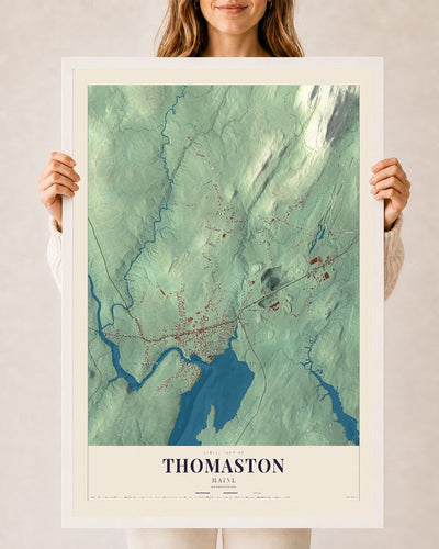 Thomaston, Maine map print - 24 x 36 white Ayous wood frame