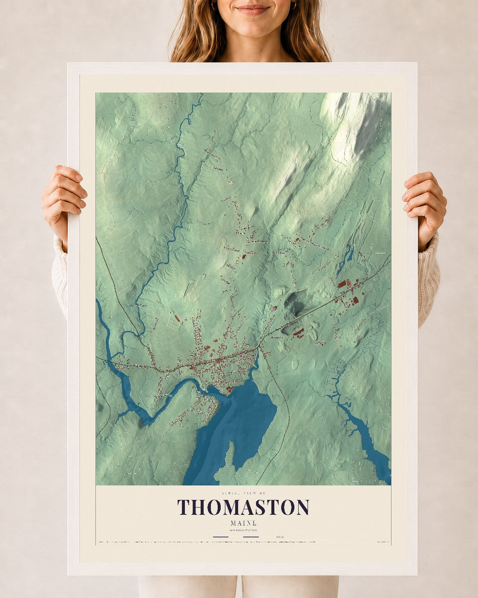 Thomaston, Maine map print - 24 x 36 white Ayous wood frame