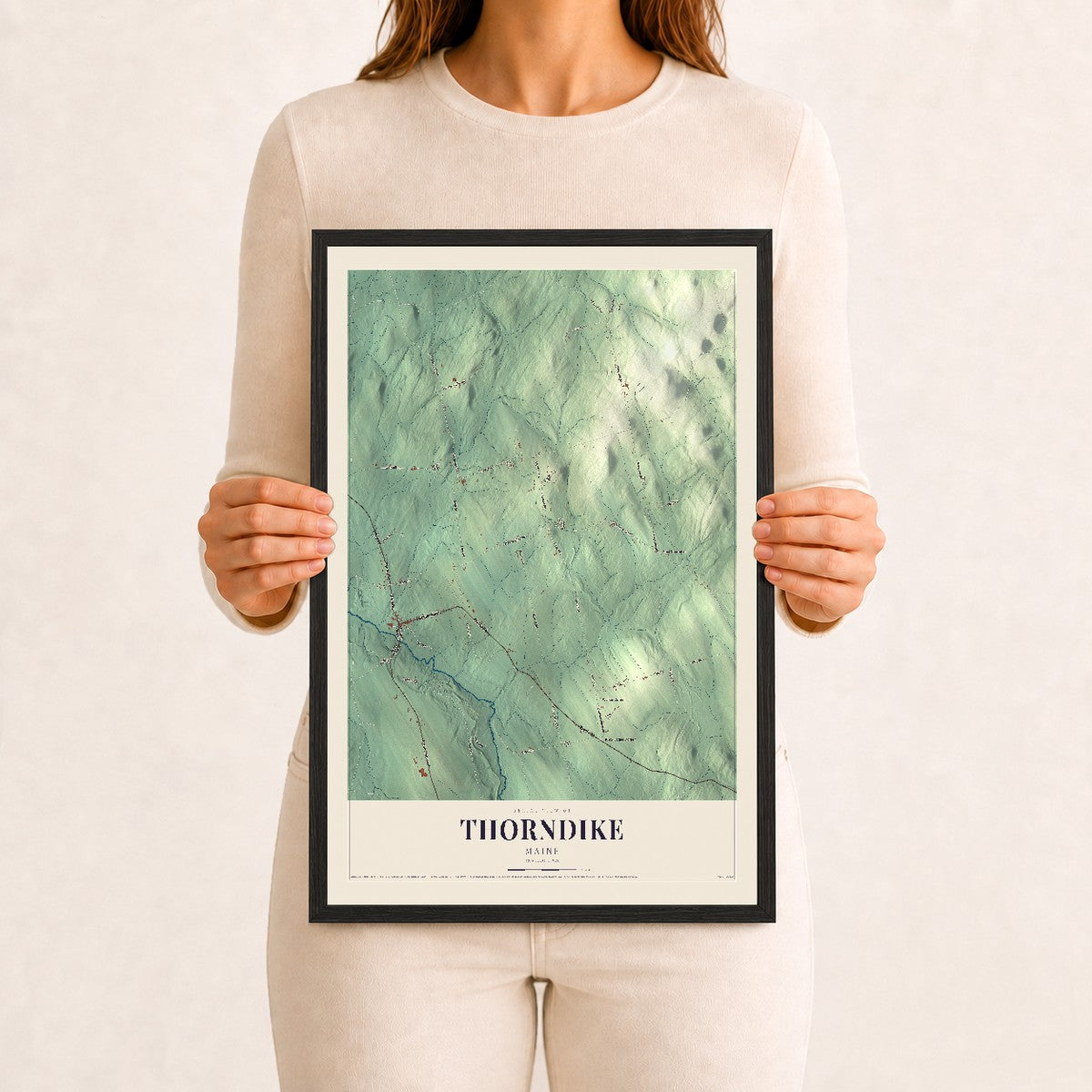 Thorndike, Maine map print - 12 x 18 black Ayous wood frame