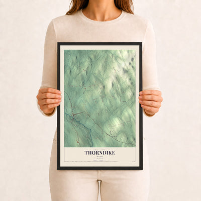 Thorndike, Maine map print - 12 x 18 black Ayous wood frame