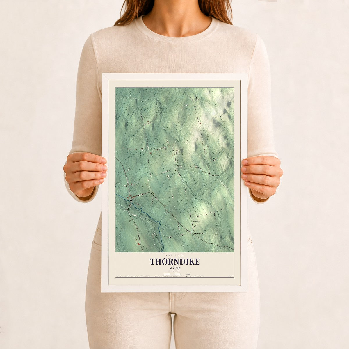 Thorndike, Maine map print - 12 x 18 white Ayous wood frame