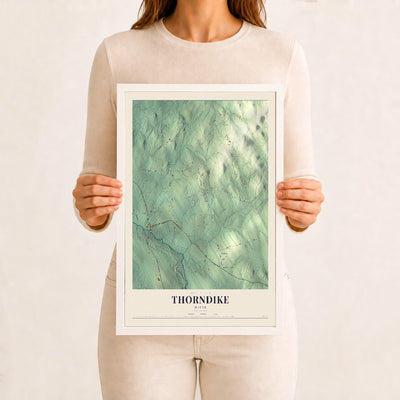 Thorndike, Maine map print - 12 x 18 white Ayous wood frame