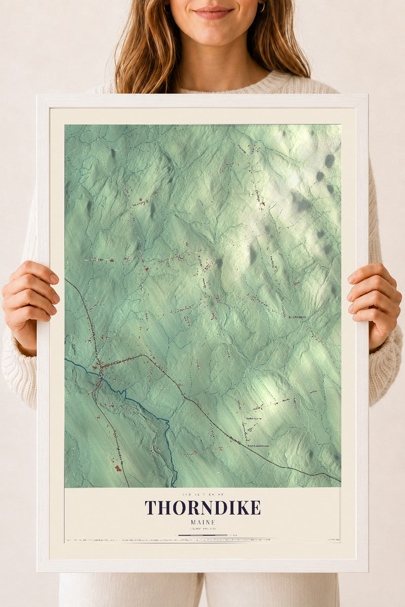 Thorndike, Maine map print - 18 x 24 white Ayous wood frame