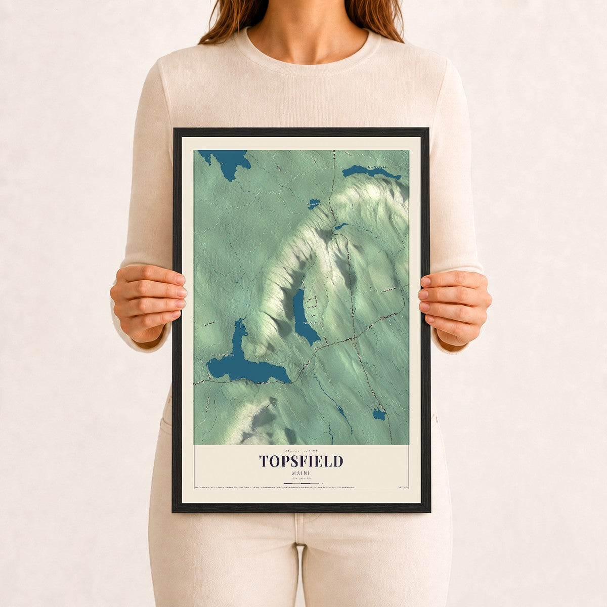 Topsfield, Maine map print - 12 x 18 black Ayous wood frame