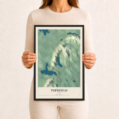 Topsfield, Maine map print - 12 x 18 black Ayous wood frame