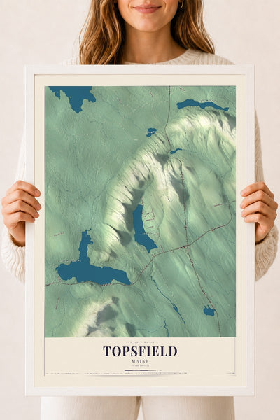 Topsfield, Maine map print - 18 x 24 white Ayous wood frame