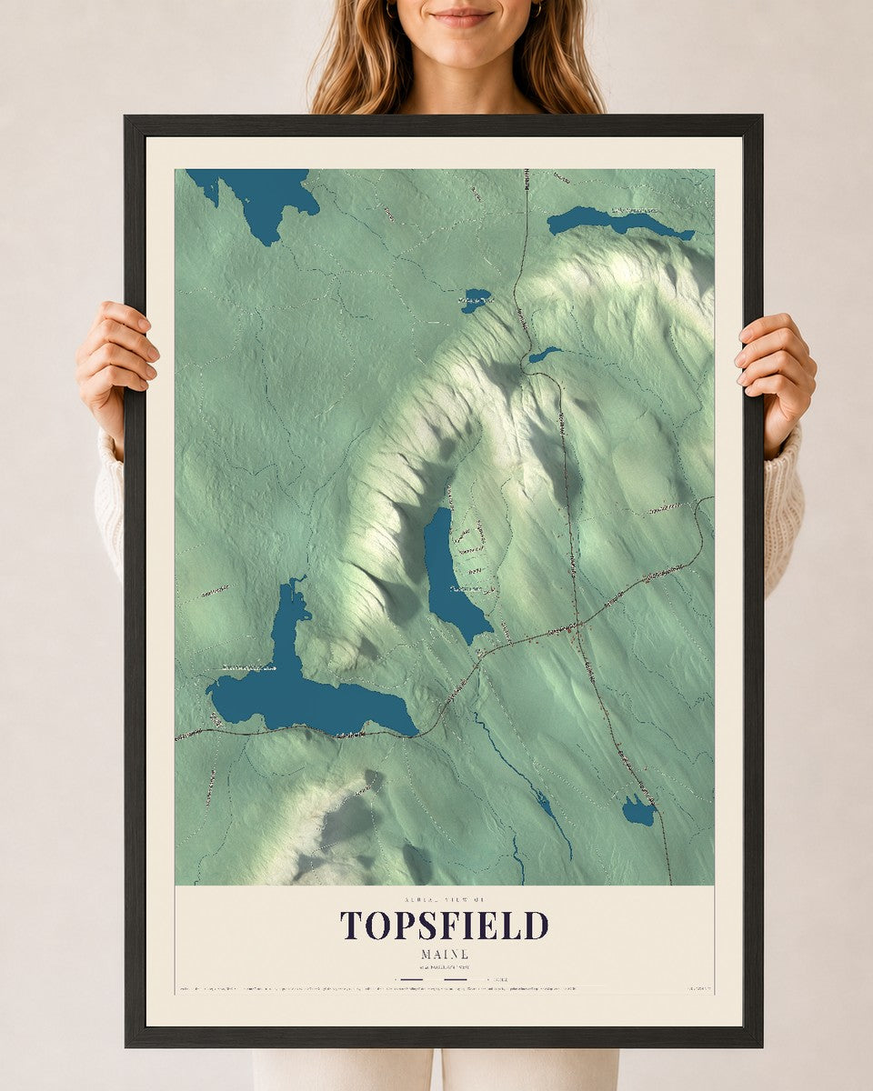Topsfield, Maine map print - 24 x 36 black Ayous wood frame