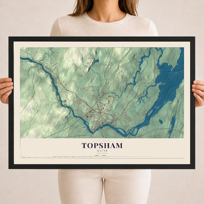 Topsham, Maine map print - 18 x 24 black Ayous wood frame