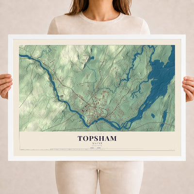 Topsham, Maine map print - 18 x 24 white Ayous wood frame