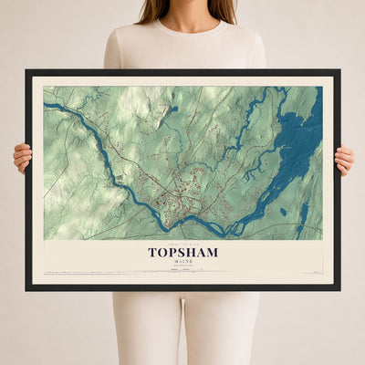 Topsham, Maine map print - 24 x 36 black Ayous wood frame