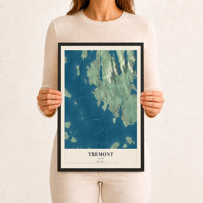 Tremont, Maine map print - 12 x 18 black Ayous wood frame