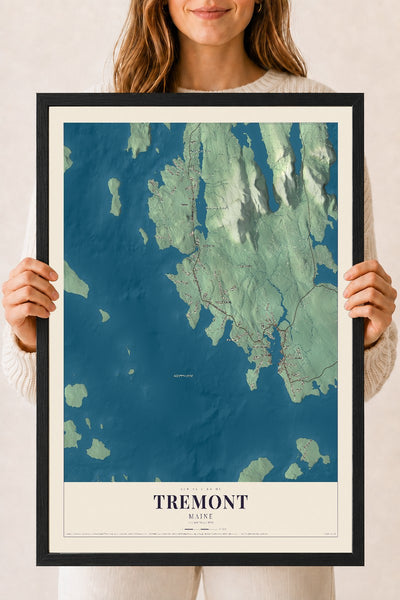 Tremont, Maine map print - 18 x 24 black Ayous wood frame