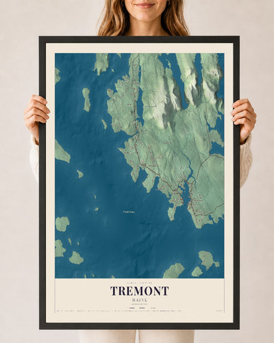 Tremont, Maine map print - 24 x 36 black Ayous wood frame