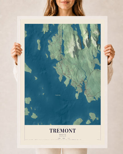 Tremont, Maine map print - 24 x 36 white Ayous wood frame