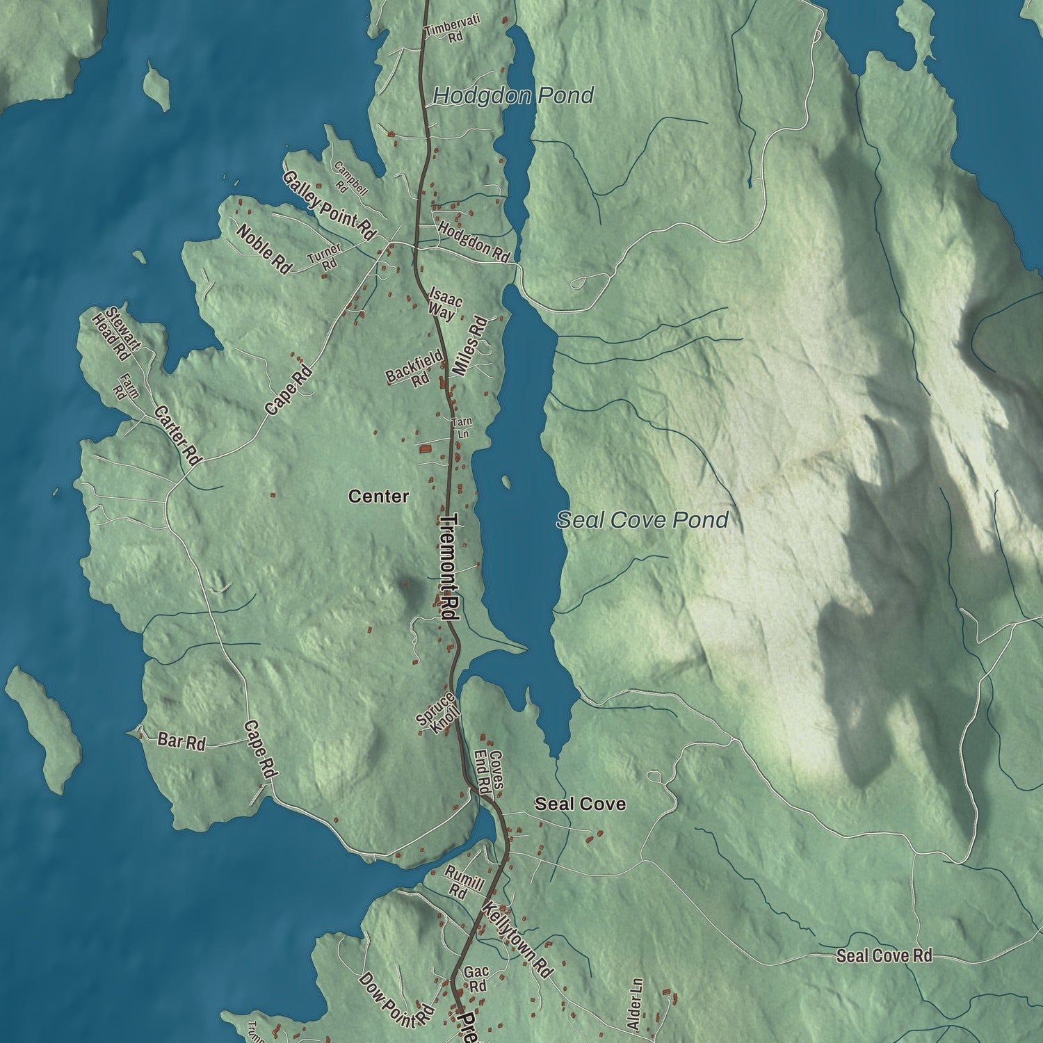 Terrain and local geography detail from the Tremont, Maine map
