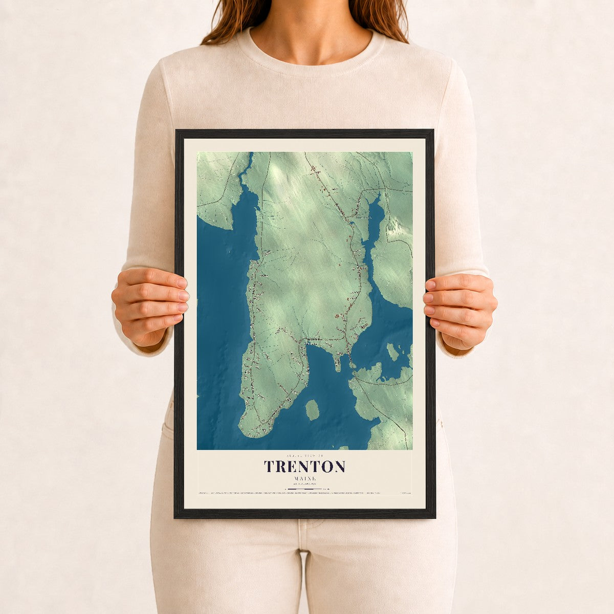 Trenton, Maine map print - 12 x 18 black Ayous wood frame