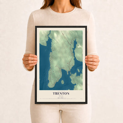 Trenton, Maine map print - 12 x 18 black Ayous wood frame