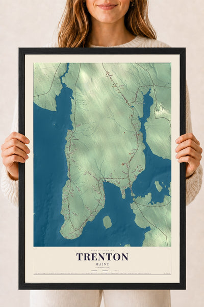 Trenton, Maine map print - 18 x 24 black Ayous wood frame