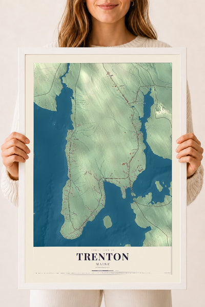Trenton, Maine map print - 18 x 24 white Ayous wood frame