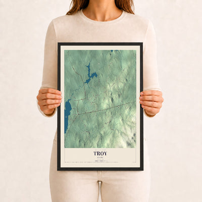 Troy, Maine map print - 12 x 18 black Ayous wood frame
