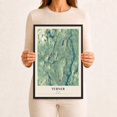 Turner, Maine map print - 12 x 18 black Ayous wood frame