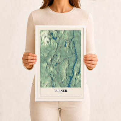 Turner, Maine map print - 12 x 18 white Ayous wood frame