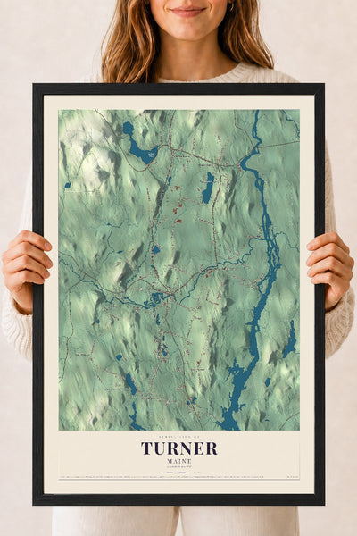 Turner, Maine map print - 18 x 24 black Ayous wood frame