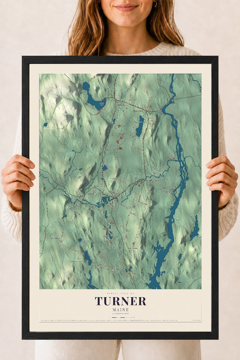 Turner, Maine map print - 18 x 24 black Ayous wood frame