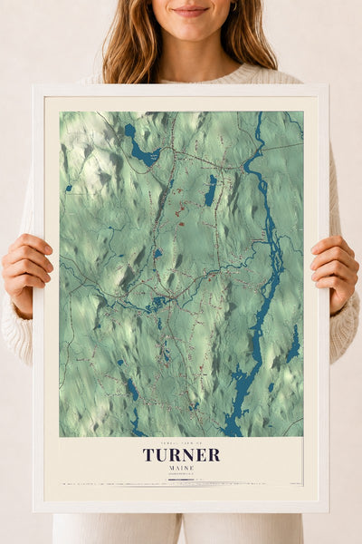 Turner, Maine map print - 18 x 24 white Ayous wood frame