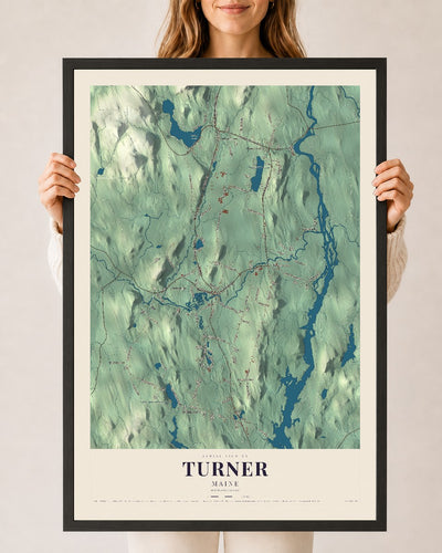 Turner, Maine map print - 24 x 36 black Ayous wood frame