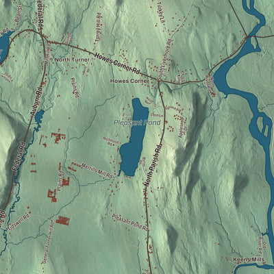 Terrain and local geography detail from the Turner, Maine map