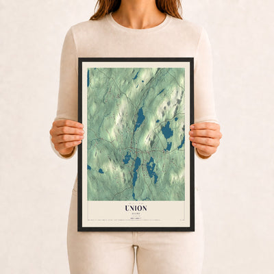 Union, Maine map print - 12 x 18 black Ayous wood frame