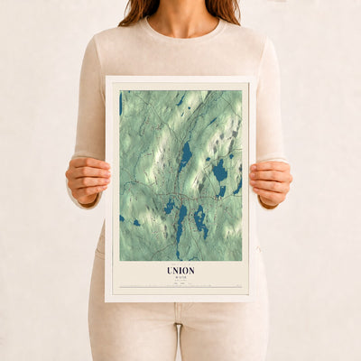 Union, Maine map print - 12 x 18 white Ayous wood frame