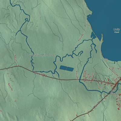 Terrain and local geography detail from the Unity, Maine map