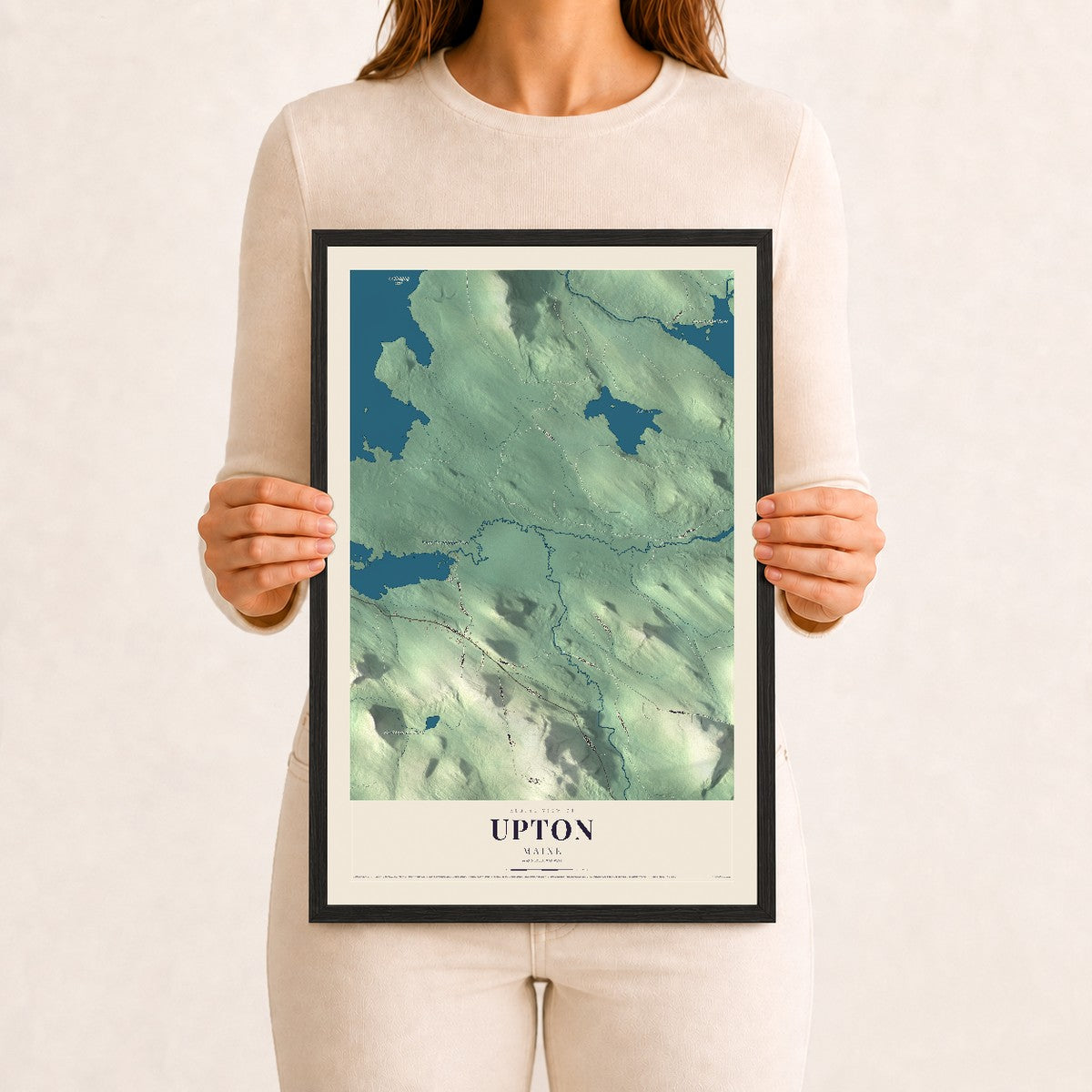 Upton, Maine map print - 12 x 18 black Ayous wood frame