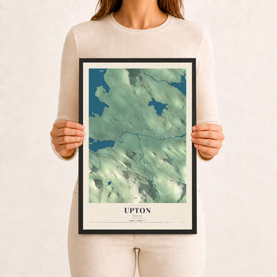Upton, Maine map print - 12 x 18 black Ayous wood frame