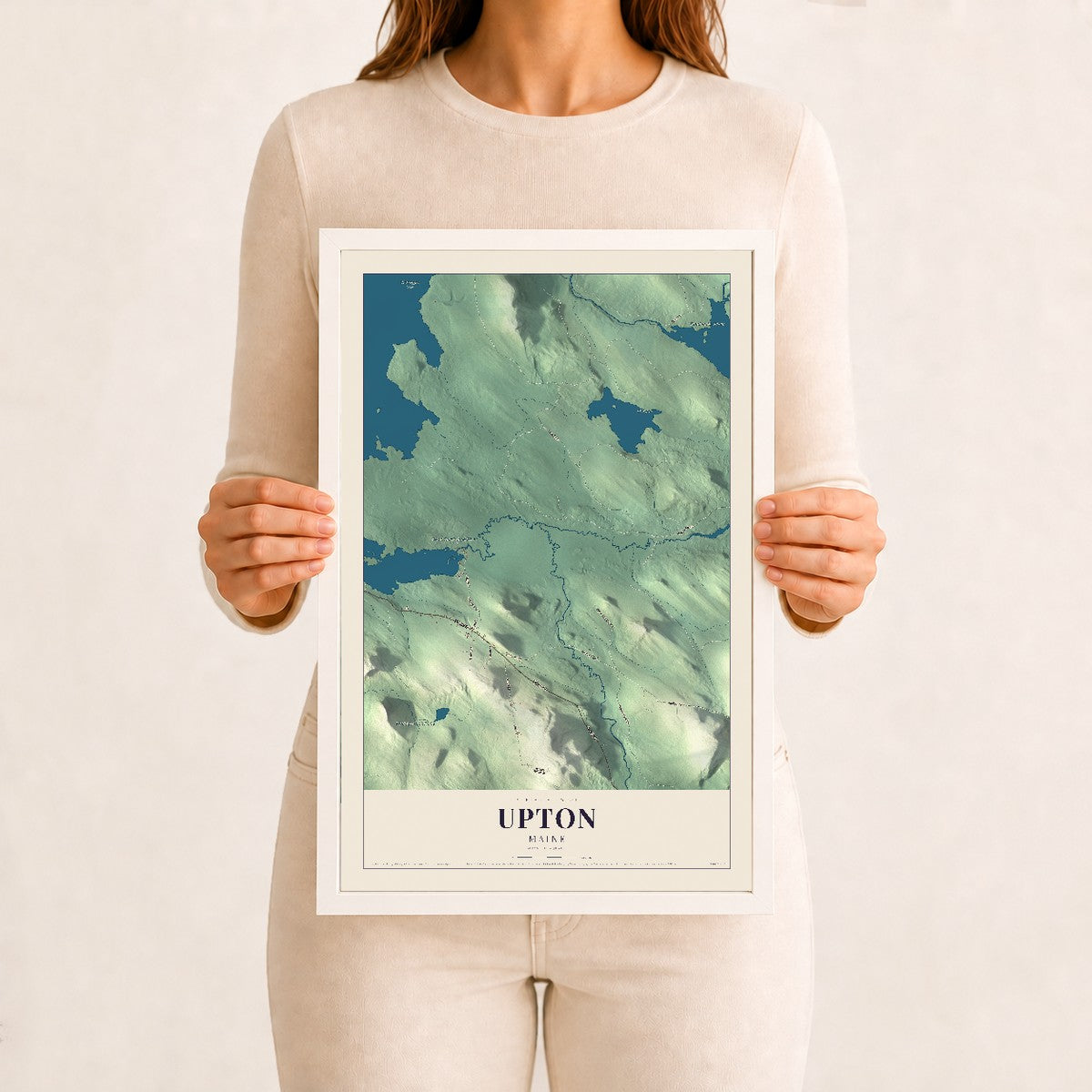 Upton, Maine map print - 12 x 18 white Ayous wood frame