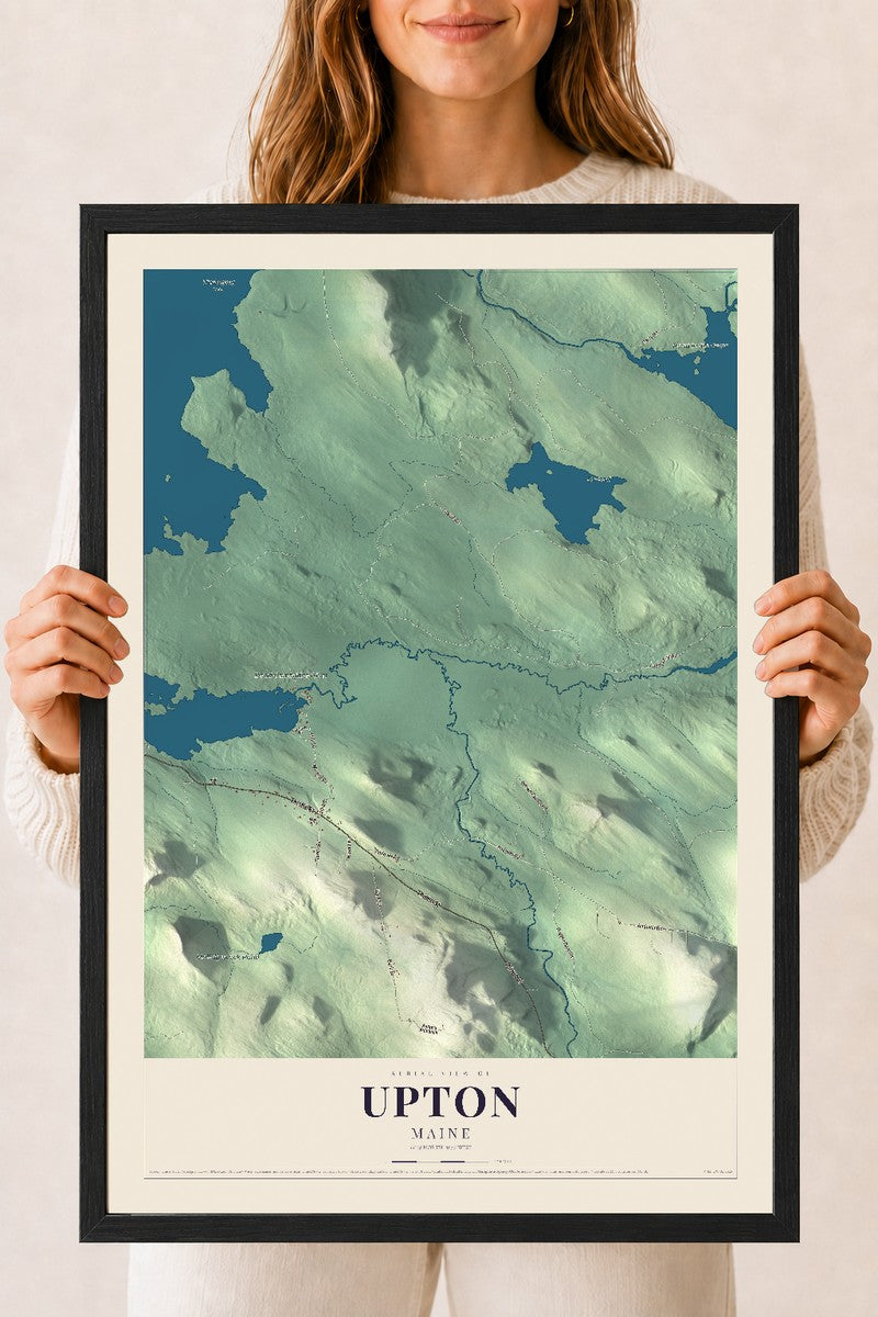 Upton, Maine map print - 18 x 24 black Ayous wood frame