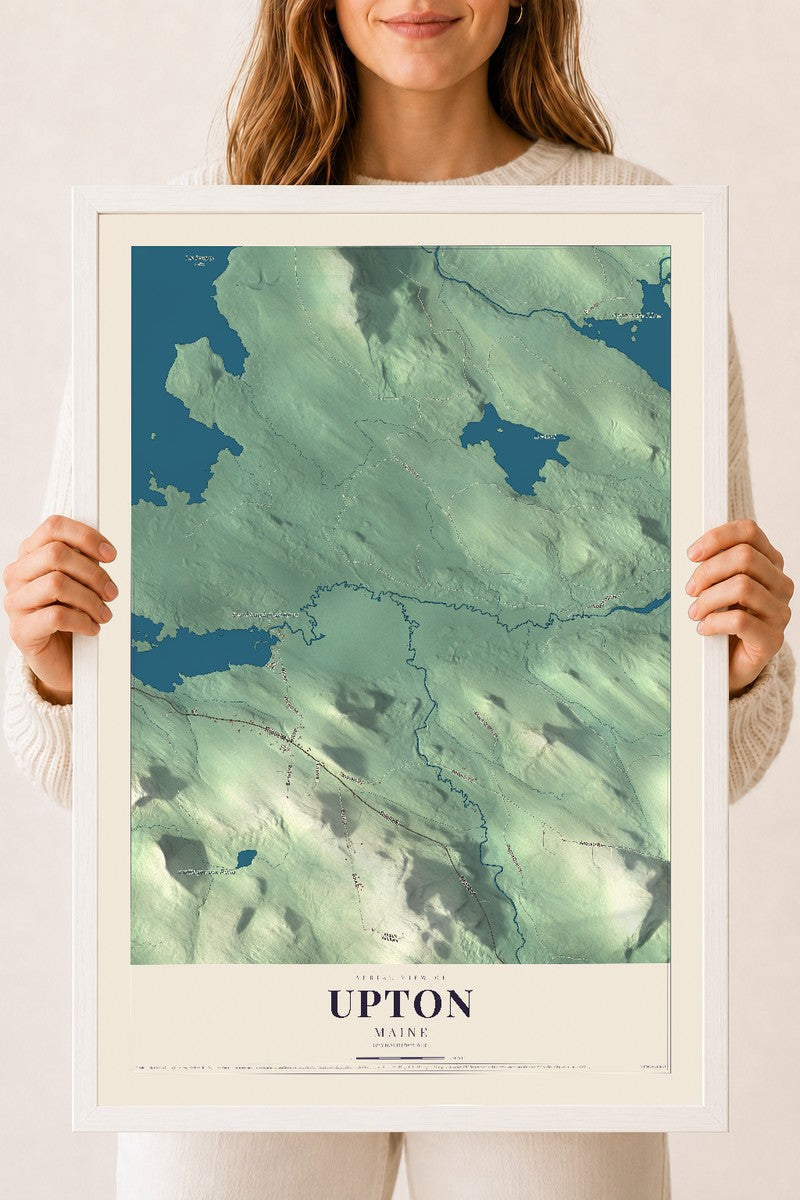Upton, Maine map print - 18 x 24 white Ayous wood frame