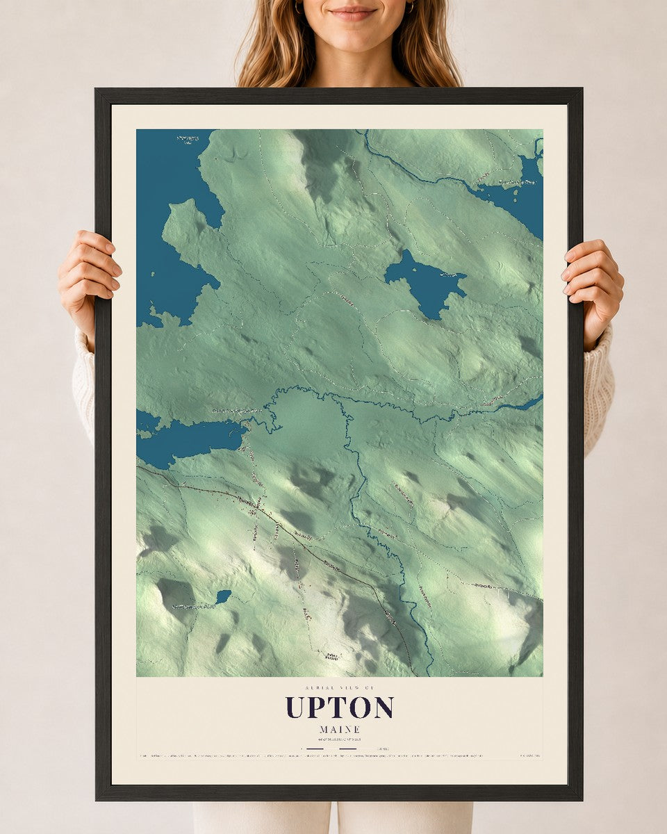 Upton, Maine map print - 24 x 36 black Ayous wood frame
