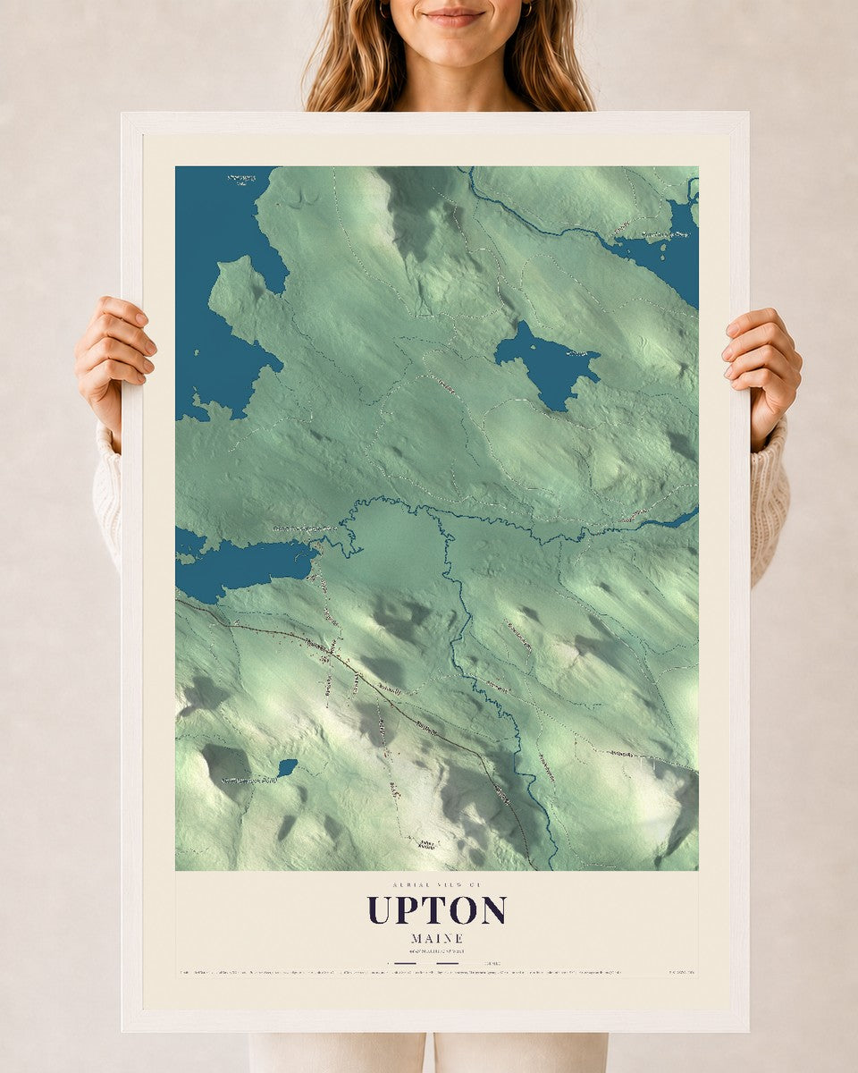 Upton, Maine map print - 24 x 36 white Ayous wood frame