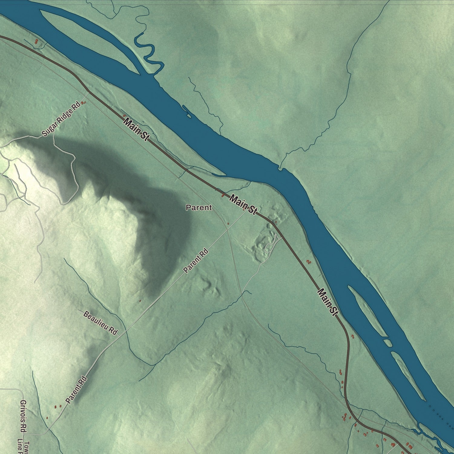 Terrain and local geography detail from the Van Buren, Maine map