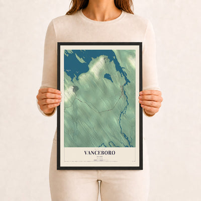 Vanceboro, Maine map print - 12 x 18 black Ayous wood frame