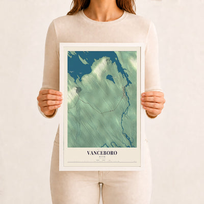 Vanceboro, Maine map print - 12 x 18 white Ayous wood frame