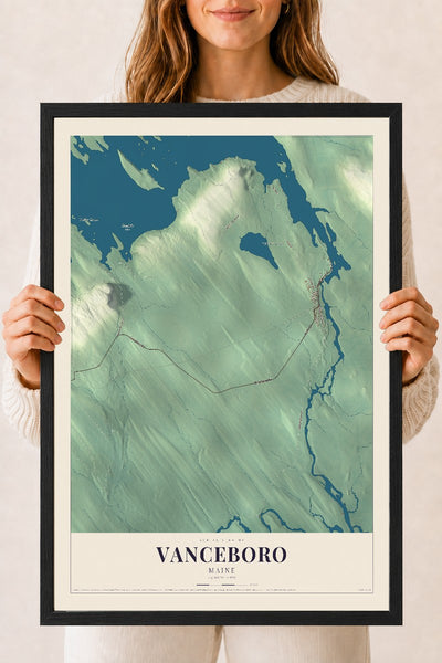 Vanceboro, Maine map print - 18 x 24 black Ayous wood frame