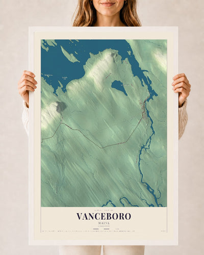 Vanceboro, Maine map print - 24 x 36 white Ayous wood frame