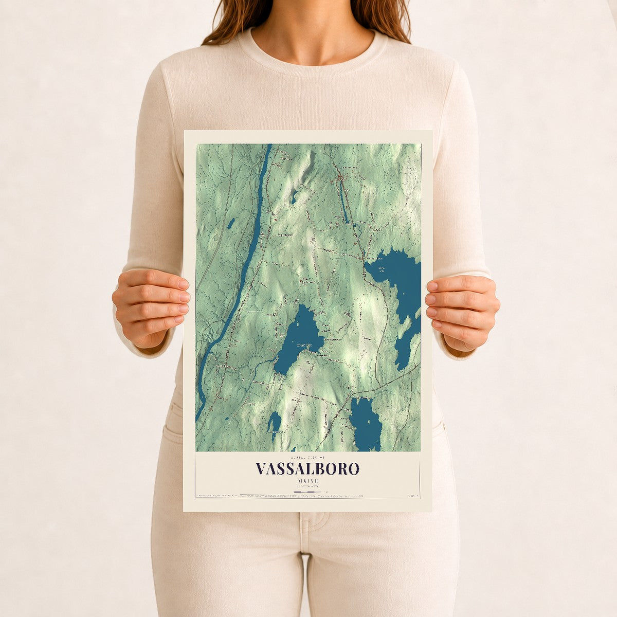 Vassalboro, Maine map print - 12 x 18 archival matte print