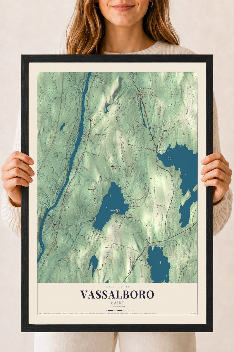 Vassalboro, Maine map print - 18 x 24 black Ayous wood frame